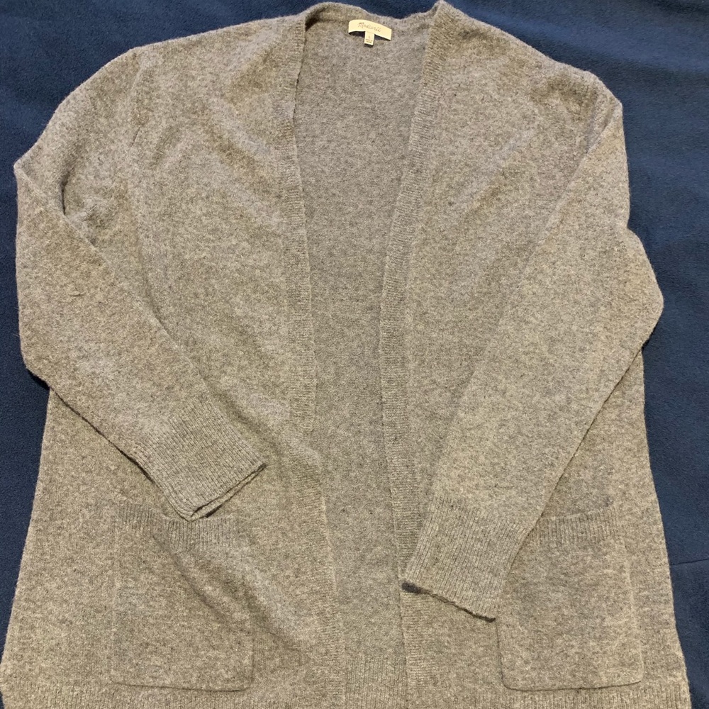 Long open face grey cardigan